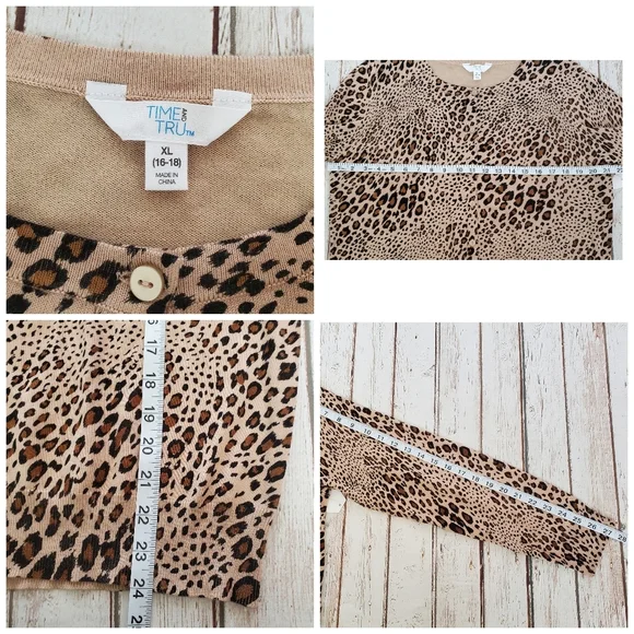 NWT Time and Tru Leopard Print Cardigan Women's XL Longsleeve Button Up - Picture 7 of 7